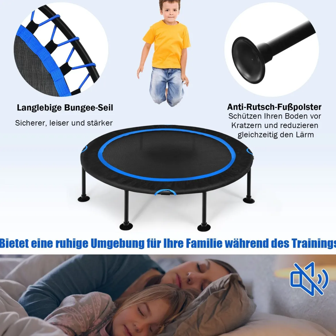 Fitness-Trampolin mit Sicherheitspads Mini Trampolin faltbar φ120 x 26 cm Schwarz und Blau