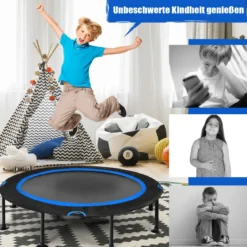 Fitness-Trampolin mit Sicherheitspads Mini Trampolin faltbar φ120 x 26 cm Schwarz und Blau