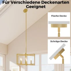 6-flammiger Kronleuchter Deckenleuchte industriell Pendelleuchte mit 67-157 cm verstellbarer Höhe Golden