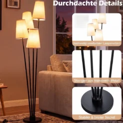 4-flammige Stehlampe mit Fußschalter & 4 Lampenschirmen Moderne Bodenlampe 25 x 25 x 160 cm