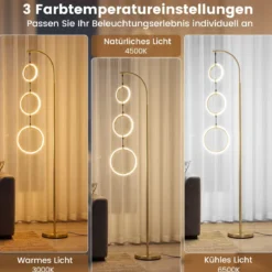 3 Flammig LED Stehleuchte Leselampe mit 3 Hängenden Lampenringen & Fußschalter Standleuchte