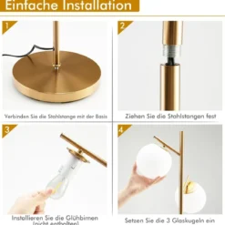 3-flammig Stehlampe mit Praktischem Fußschalter & E27-Glühlampensockel Leselampe