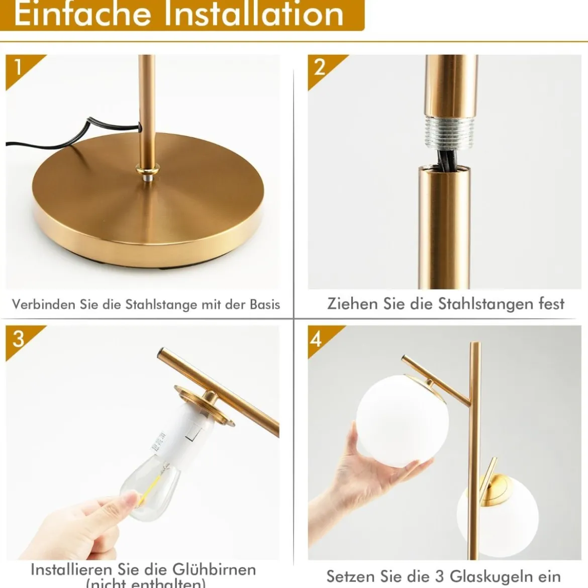 3-flammig Stehlampe mit Praktischem Fußschalter & E27-Glühlampensockel Leselampe