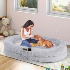 Flauschiges Hundebett für Menschen & Hunde mit Waschbare Hundedecke abnehmbarem Bezug Riemen 171 x 115 cm