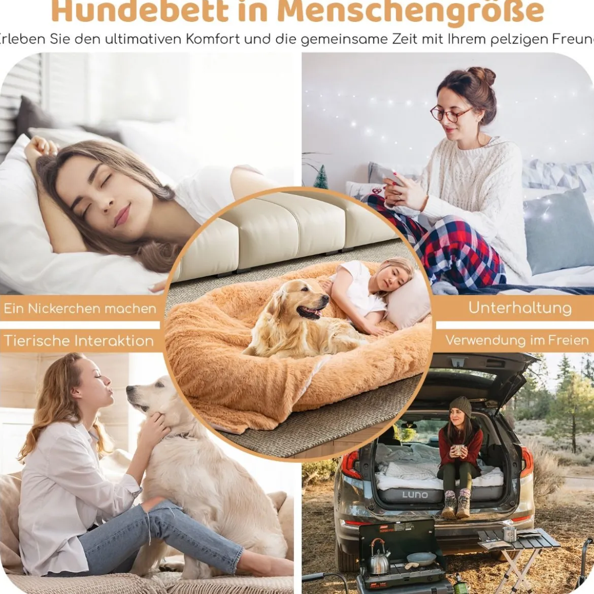 Flauschiges Hundebett für Menschen & Hunde mit Waschbare Hundedecke abnehmbarem Bezug Riemen 171 x 115 cm