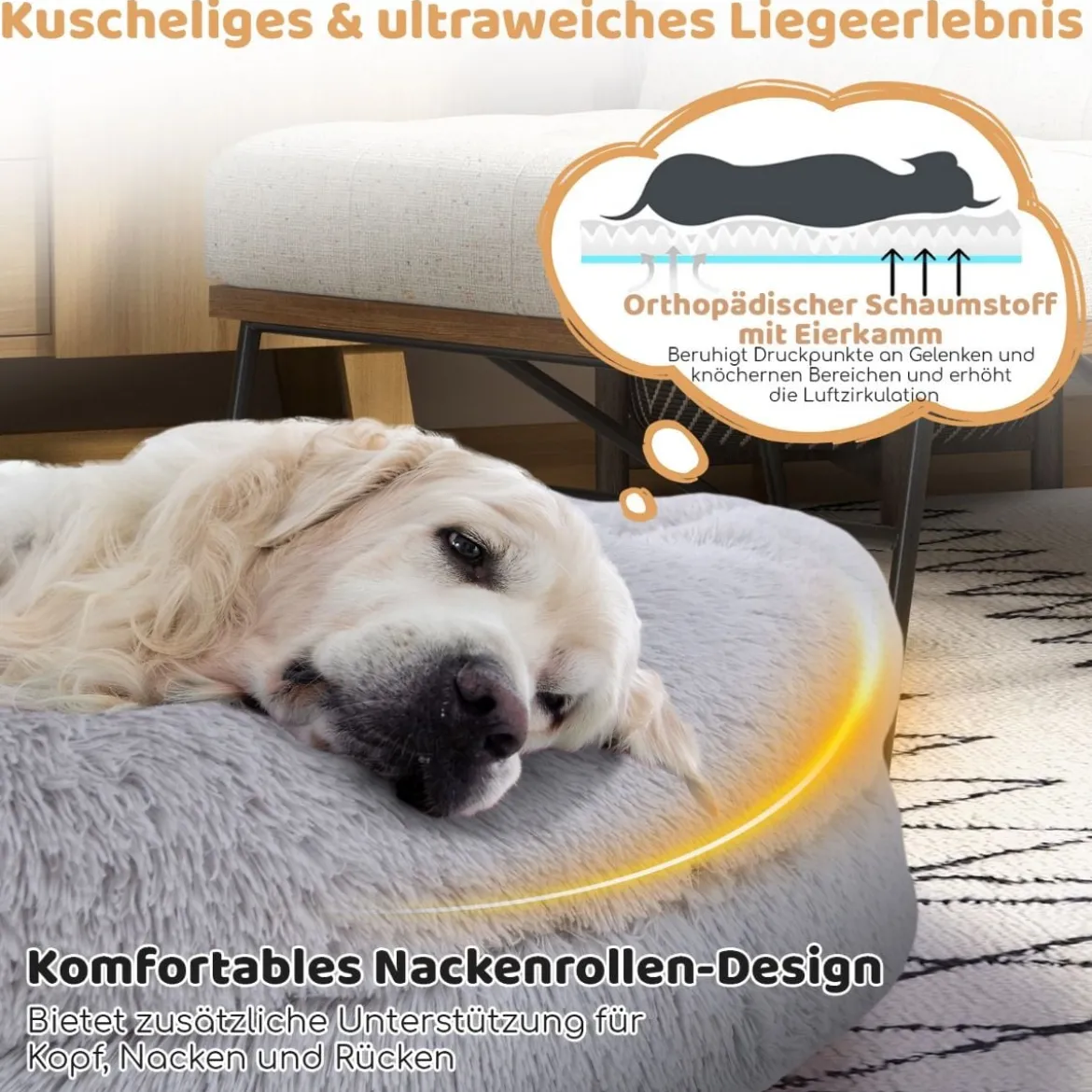 Flauschiges Hundebett für Menschen & Hunde mit Waschbare Hundedecke abnehmbarem Bezug Riemen 171 x 115 cm