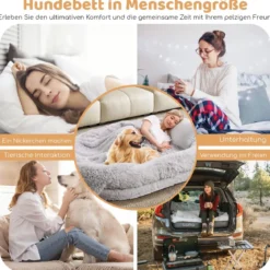 Flauschiges Hundebett für Menschen & Hunde mit Waschbare Hundedecke abnehmbarem Bezug Riemen 171 x 115 cm