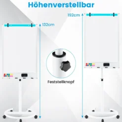 Flipchart Ständer auf Rollen mit Magneten & Markern Höhenverstellbares Whiteboard Weiß