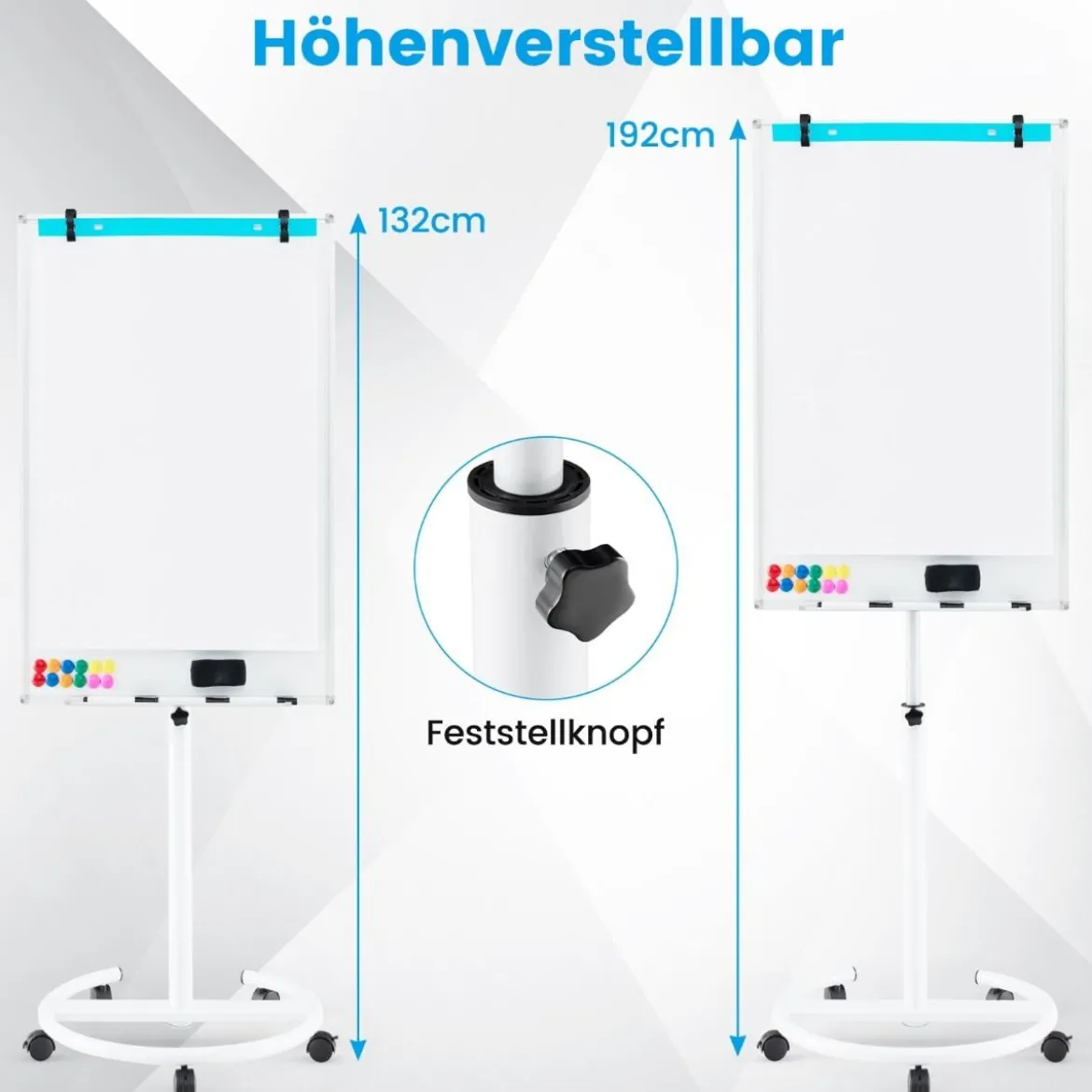 Flipchart Ständer auf Rollen mit Magneten & Markern Höhenverstellbares Whiteboard Weiß
