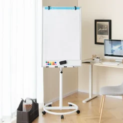 Flipchart Ständer auf Rollen mit Magneten & Markern Höhenverstellbares Whiteboard Weiß