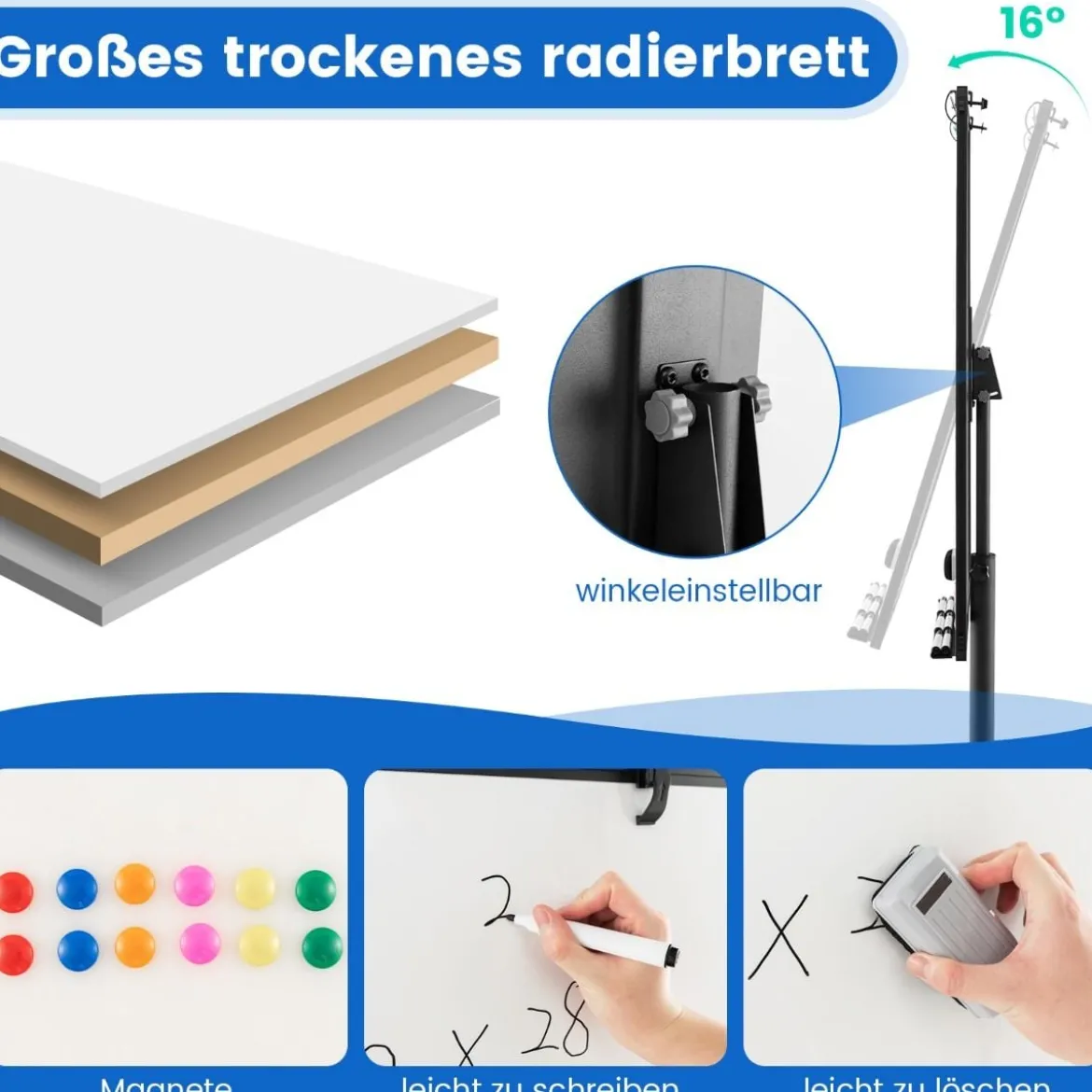 Flipchart Ständer auf Rollen mit Magneten & Markern Whiteboard Höhenverstellbar bis 192 cm