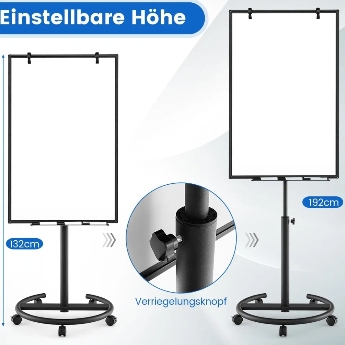 Flipchart Ständer auf Rollen mit Magneten & Markern Whiteboard Höhenverstellbar bis 192 cm