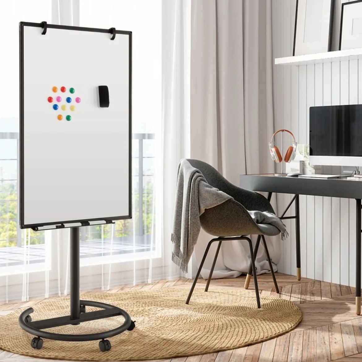 Flipchart Ständer auf Rollen mit Magneten & Markern Whiteboard Höhenverstellbar bis 192 cm