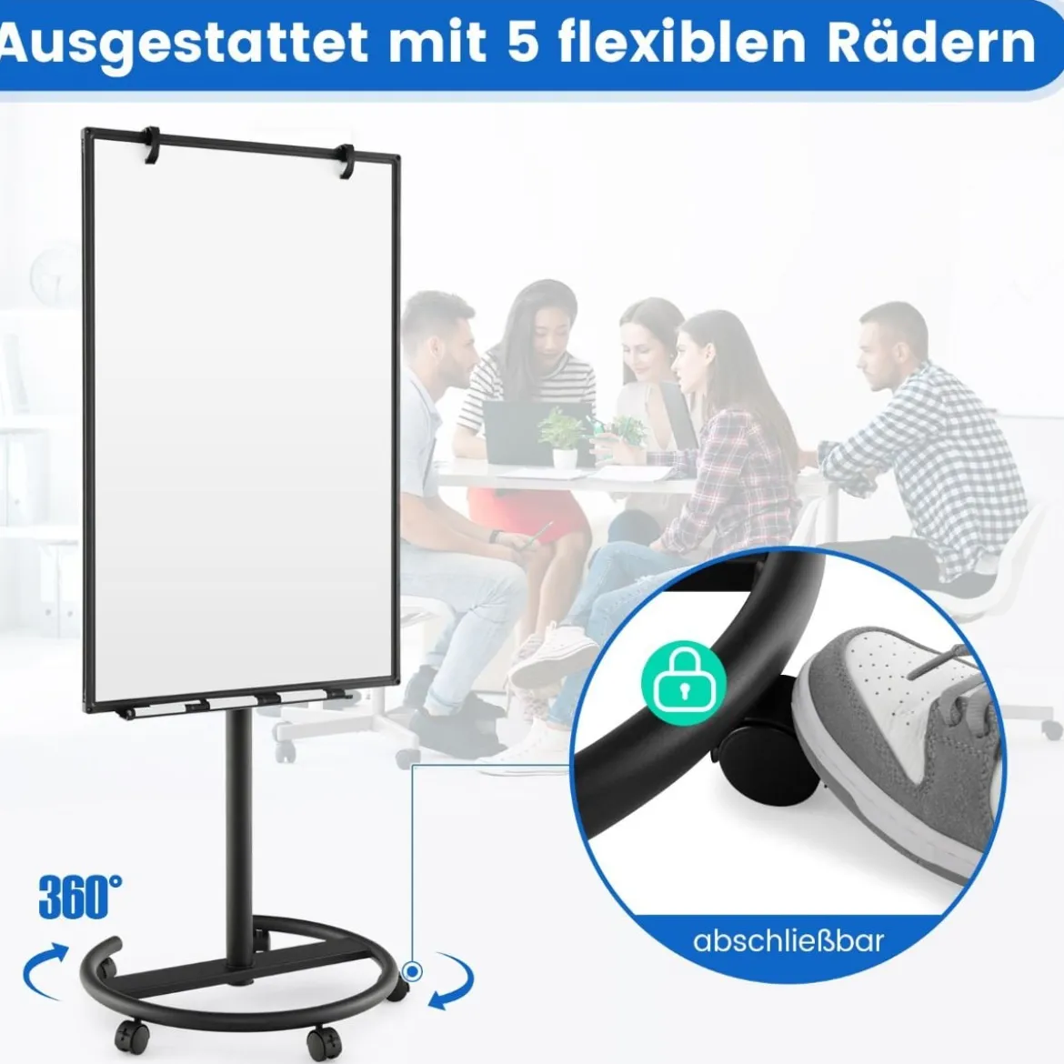Flipchart Ständer auf Rollen mit Magneten & Markern Whiteboard Höhenverstellbar bis 192 cm