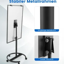 Flipchart Ständer auf Rollen mit Magneten & Markern Whiteboard Höhenverstellbar bis 192 cm
