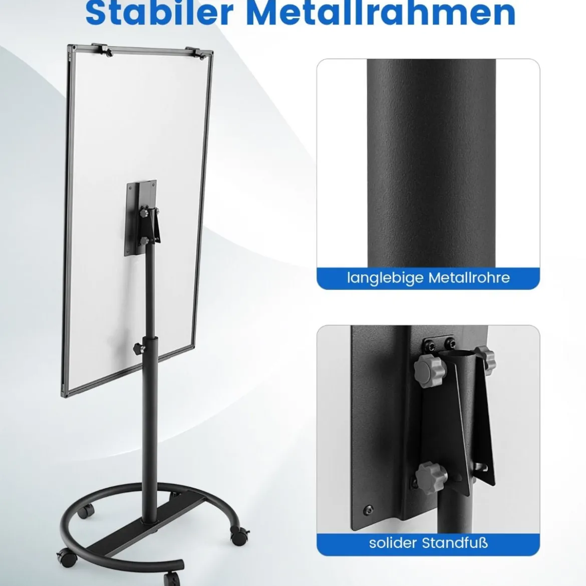 Flipchart Ständer auf Rollen mit Magneten & Markern Whiteboard Höhenverstellbar bis 192 cm