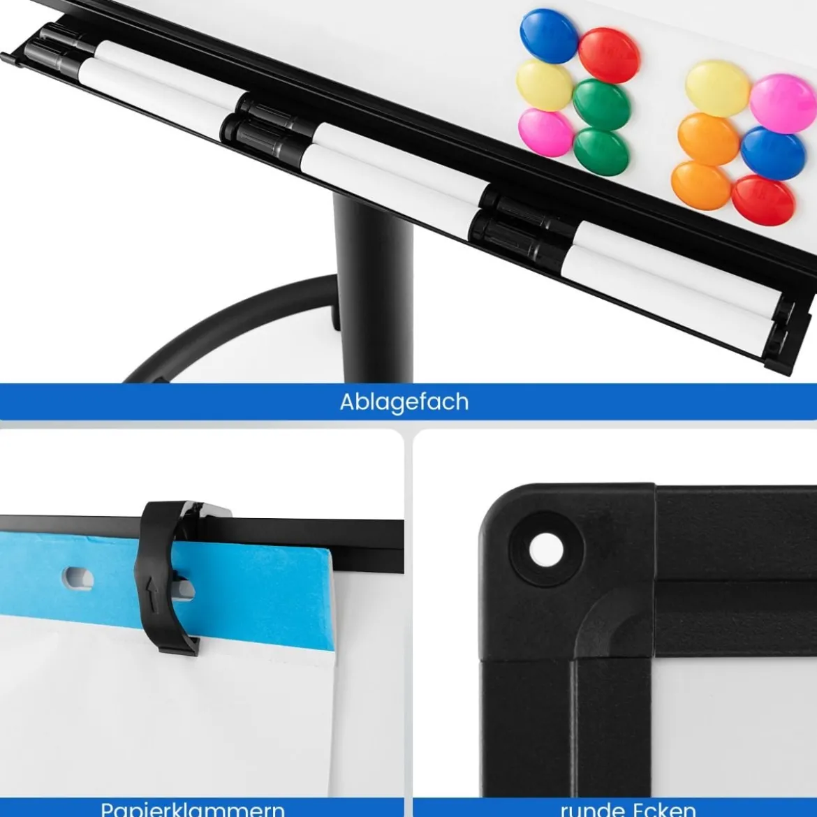 Flipchart Ständer auf Rollen mit Magneten & Markern Whiteboard Höhenverstellbar bis 192 cm