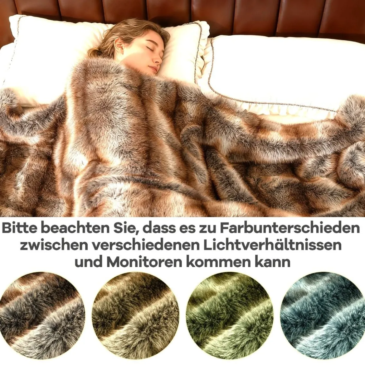 Fluffige Kunstfell-Wohndecke weicher Plüsch kuschelige Kunstmarderfell-Decke Braun-Taupe153 x 203 cm