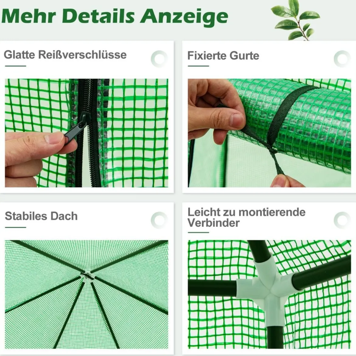 Foliengewächshaus mit Allwetter-PE-Abdeckung & Rolltür & Fenster Gewächshaus Treibhaus