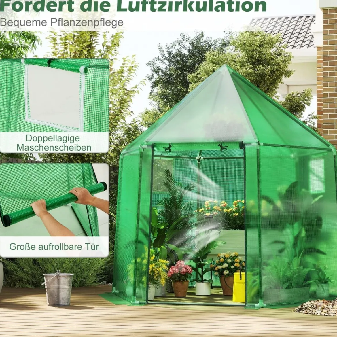 Foliengewächshaus mit Allwetter-PE-Abdeckung & Rolltür & Fenster Gewächshaus Treibhaus