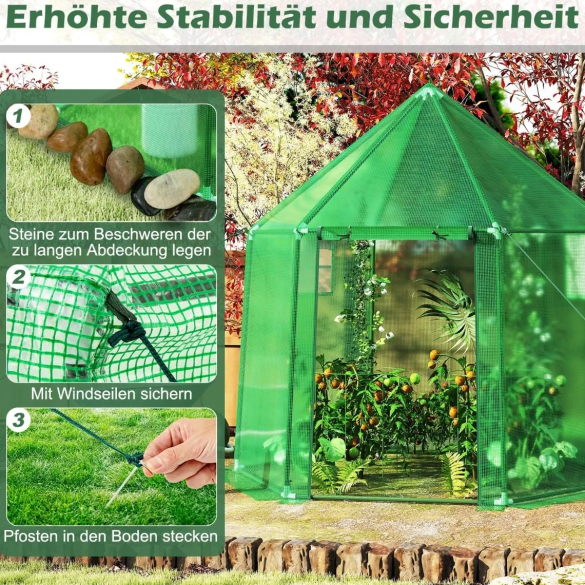 Foliengewächshaus mit Allwetter-PE-Abdeckung & Rolltür & Fenster Gewächshaus Treibhaus