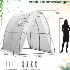 Foliengewächshaus mit Allwetter-PE-Abdeckung & Rolltür & Fenster 181 x 181 x 200 cm Weiß