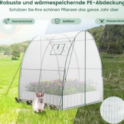 Foliengewächshaus mit Allwetter-PE-Abdeckung & Rolltür & Fenster 181 x 181 x 200 cm Weiß