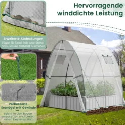Foliengewächshaus mit Allwetter-PE-Abdeckung & Rolltür & Fenster 181 x 181 x 200 cm Weiß