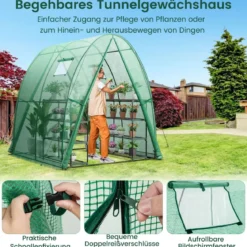 Foliengewächshaus mit Allwetter-PE-Abdeckung & Rolltür & Fenster 181 x 181 x 200 cm Grün