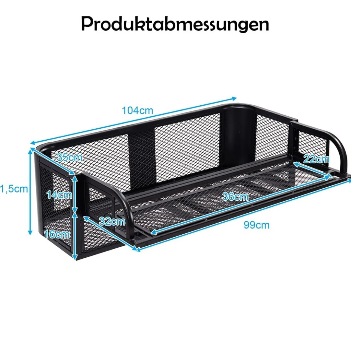 Frachtkorb für ATV/UTV Universeller Heckträger mit Mesh-Design Heckablagekorb 104 x 67 x 31,5 cm
