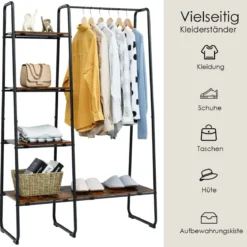 Freistehende Garderobe Kleiderständer aus Metall mit Regalen 100 x 40 x 150 cm
