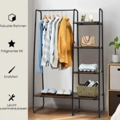 Freistehende Garderobe Kleiderständer aus Metall mit Regalen 100 x 40 x 150 cm