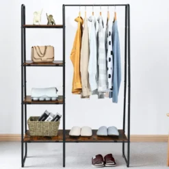 Freistehende Garderobe Kleiderständer aus Metall mit Regalen 100 x 40 x 150 cm