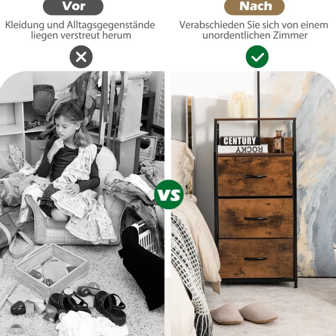 Freistehender Aufbewahrungsschrank mit 3 Schubladen und Ablage 45 x 30 x 92 cm Rustikales Braun