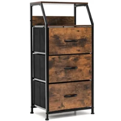 Freistehender Aufbewahrungsschrank mit 3 Schubladen und Ablage 45 x 30 x 92 cm Rustikales Braun
