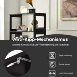 Freistehender Badezimmerschrank mit 2 Türen & 3 offenen Regalen & Schublade Hochschrank Schwarz