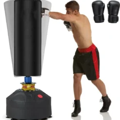 Freistehender Boxsack 173cm Standboxsack mit Boxhandschuhen & Saugfuß 50 x 50 x 173 cm Schwarz