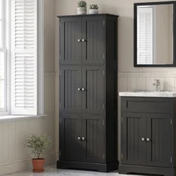 Freistehender Hochschrank mit 6 Türen & 3 Geschlossenen Schränken 60 x 30 x 160 cm Schwarz