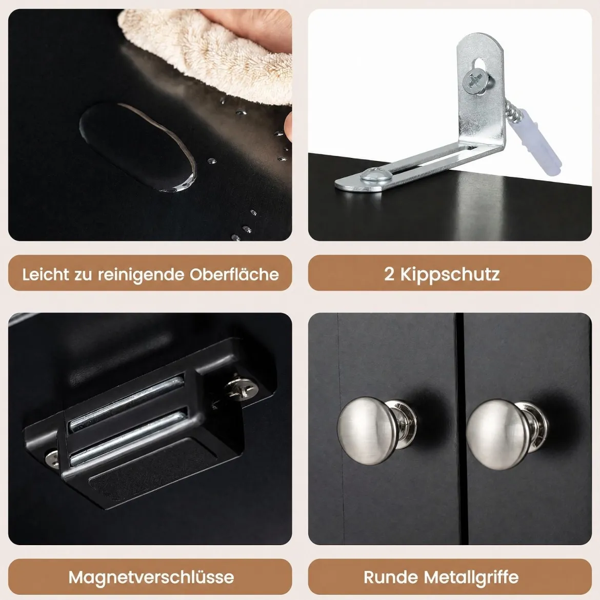 Freistehender Hochschrank mit 6 Türen & 3 Geschlossenen Schränken 60 x 30 x 160 cm Schwarz