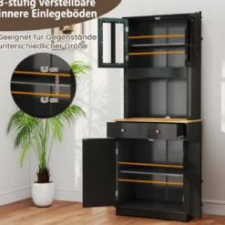 Freistehender Holzschrank mit 2 Schubladen & Verstellbaren Regalen Bodenschrank Schwarz
