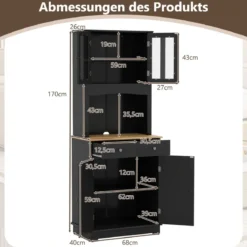 Freistehender Holzschrank mit 2 Schubladen & Verstellbaren Regalen Bodenschrank Schwarz