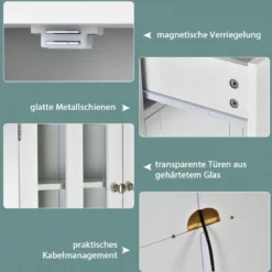 Freistehender Holzschrank mit 2 Schubladen & Verstellbaren Regalen Bodenschrank Weiß