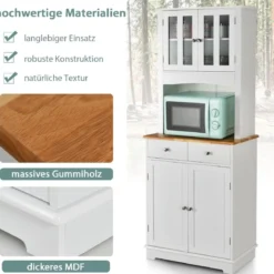 Freistehender Holzschrank mit 2 Schubladen & Verstellbaren Regalen Bodenschrank Weiß