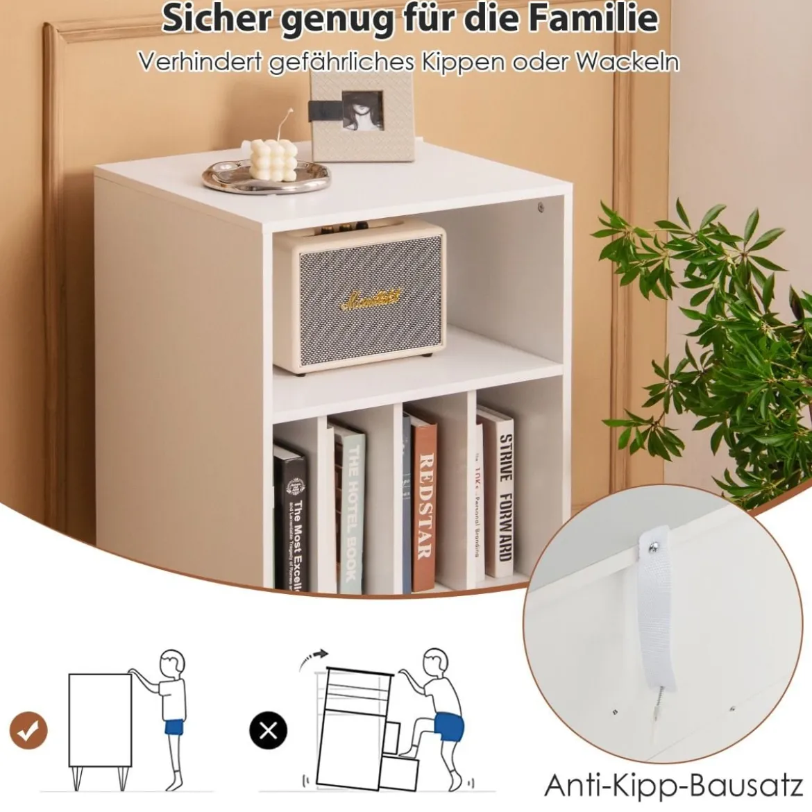 Freistehender Plattenspieler-Ständer mit Metallbeinen 5 offenen Fächern ideal für Wohnzimmer & Schlafzimmerr Weiß