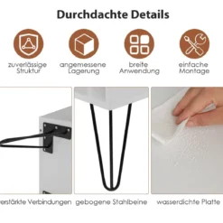 Freistehender Plattenspieler-Ständer mit Metallbeinen 5 offenen Fächern ideal für Wohnzimmer & Schlafzimmerr Weiß