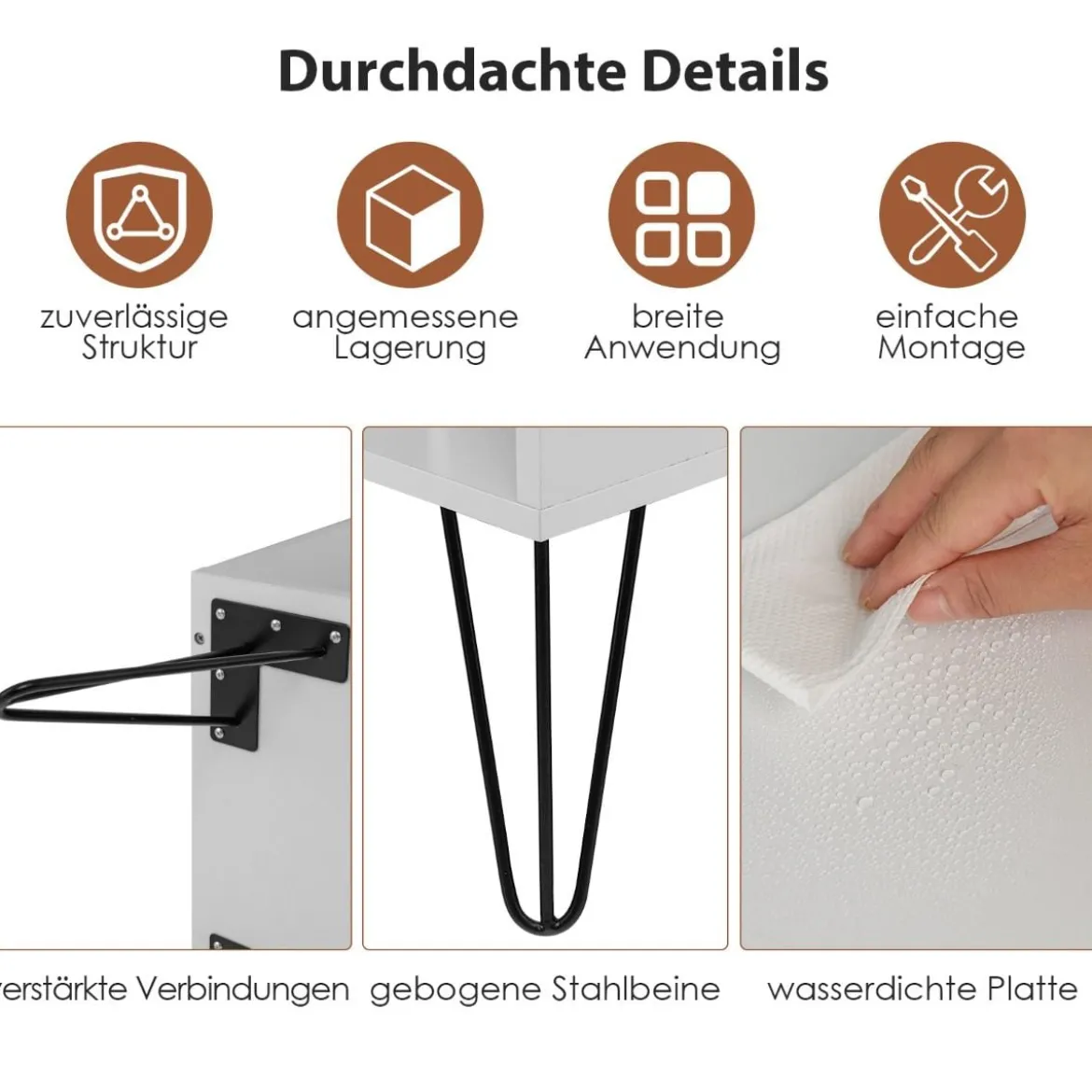 Freistehender Plattenspieler-Ständer mit Metallbeinen 5 offenen Fächern ideal für Wohnzimmer & Schlafzimmerr Weiß