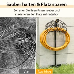 Freistehender Schlauchhalter mit 3 Ankerpunkten Einfach zu Montierende Robuste Schlauchhalterung Schwarz