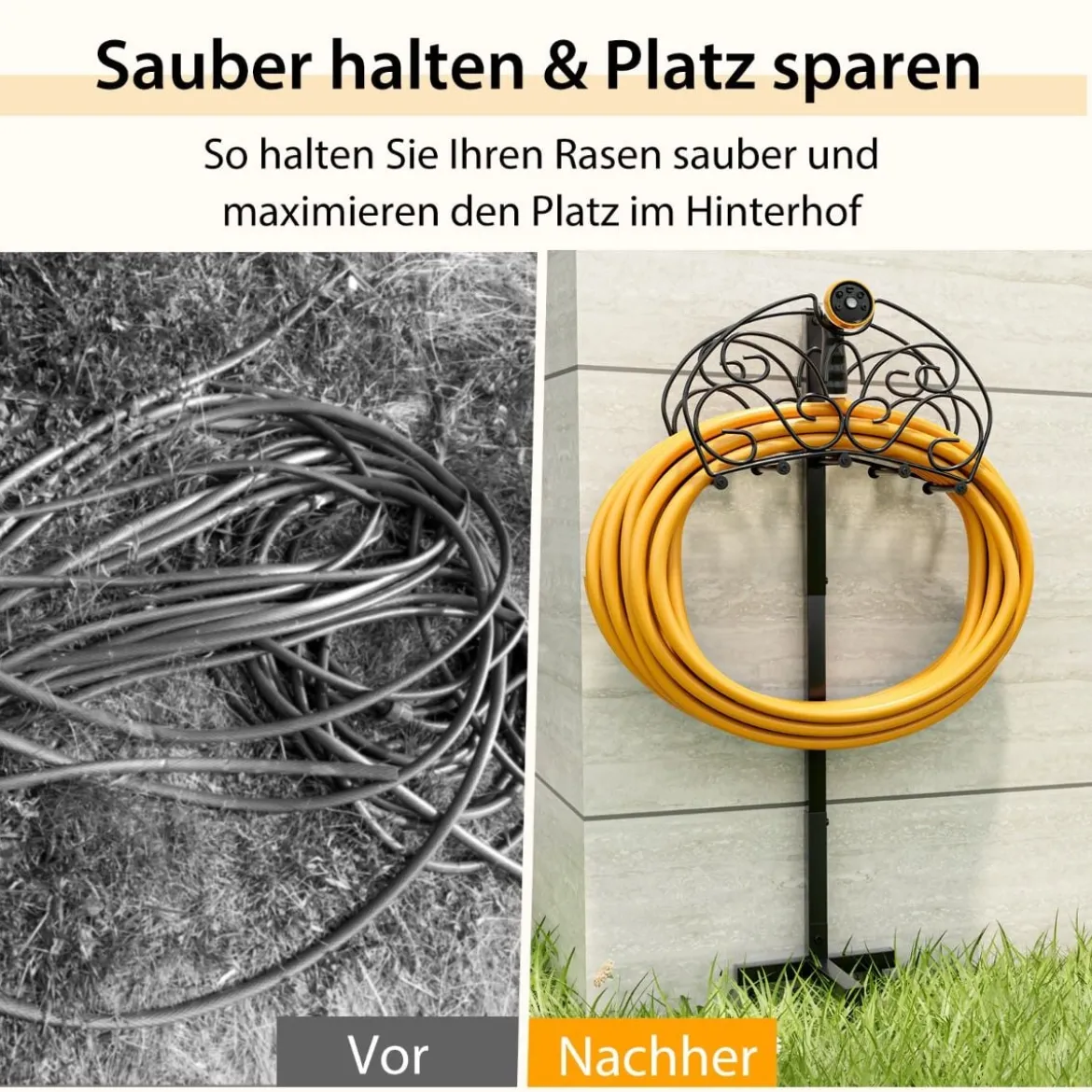 Freistehender Schlauchhalter mit 3 Ankerpunkten Einfach zu Montierende Robuste Schlauchhalterung Schwarz
