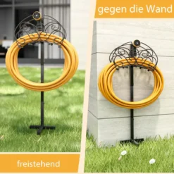 Freistehender Schlauchhalter mit 3 Ankerpunkten Einfach zu Montierende Robuste Schlauchhalterung Schwarz
