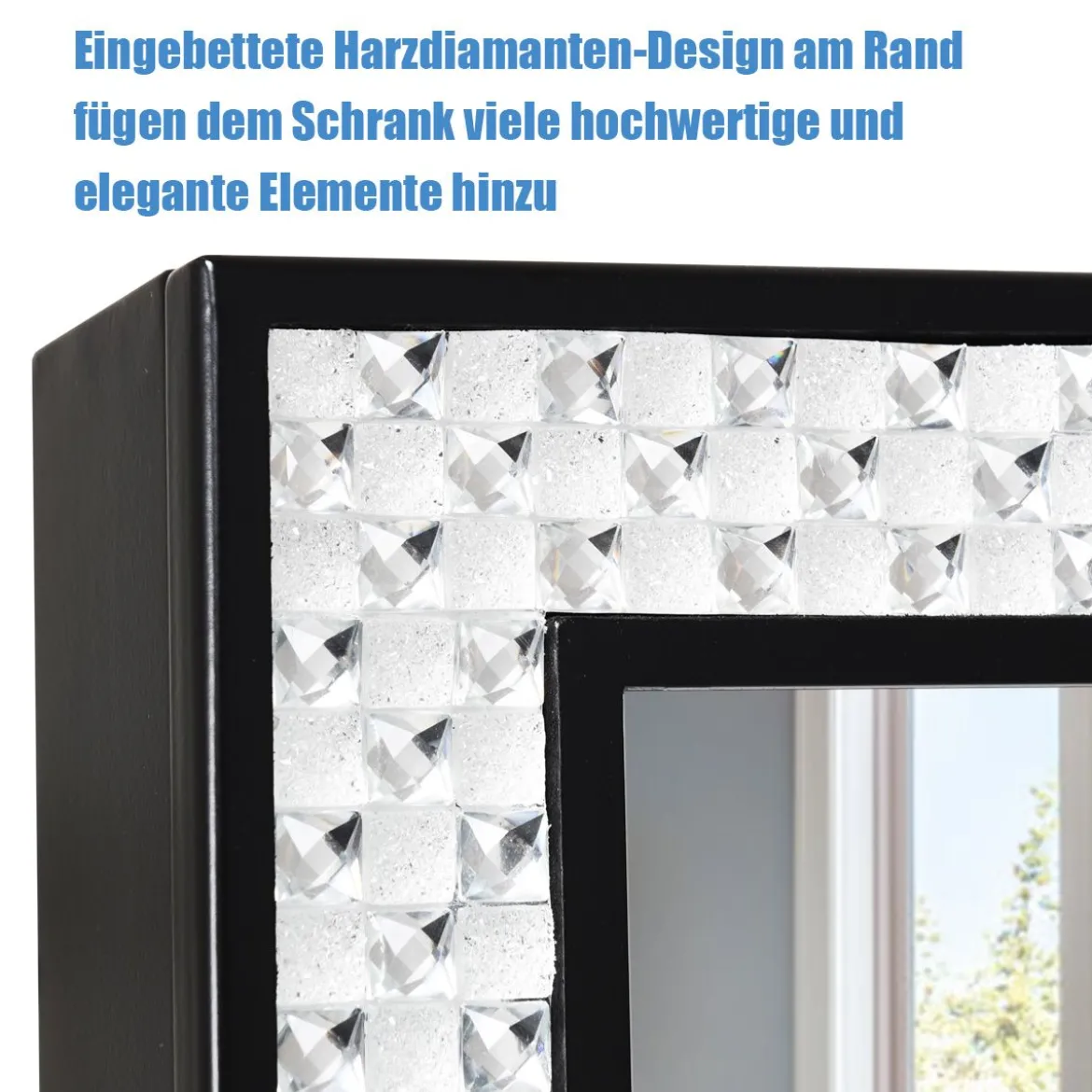 Freistehender Schmuckschrank mit Ganzkörperspiegel Schmuckregal35,5 × 33 × 153 cm Schwarz